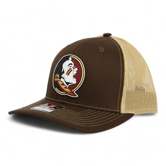 FSU Seminoles 2024 Men's College World Series 3D Patch Snapback Trucker Hat- Brown/ Khaki