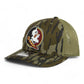 FSU Seminoles 2024 Men's College World Series 3D Patterned Snapback Trucker Hat- Mossy Oak Bottomland/ Loden