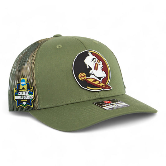 FSU Seminoles 2024 Men's College World Series 3D Patterned Snapback Trucker Hat- Loden Green