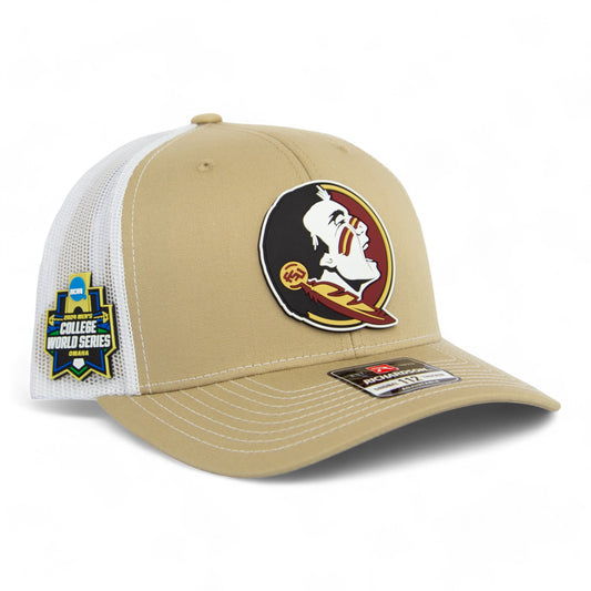 FSU Seminoles 2024 Men's College World Series 3D PVC Patch Hat- Khaki/ White