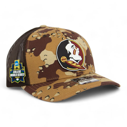 FSU Seminoles 2024 Men's College World Series 3D Patterned Snapback Trucker Hat- Desert Camo/ Brown