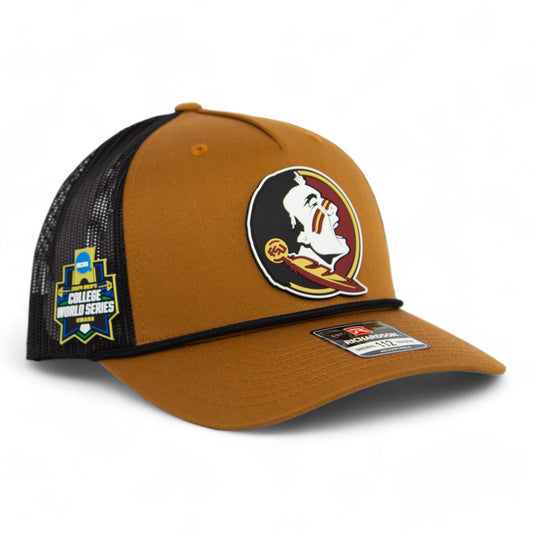 FSU Seminoles 2024 Men's College World Series 3D Snapback Trucker Rope Hat- Caramel/ Black