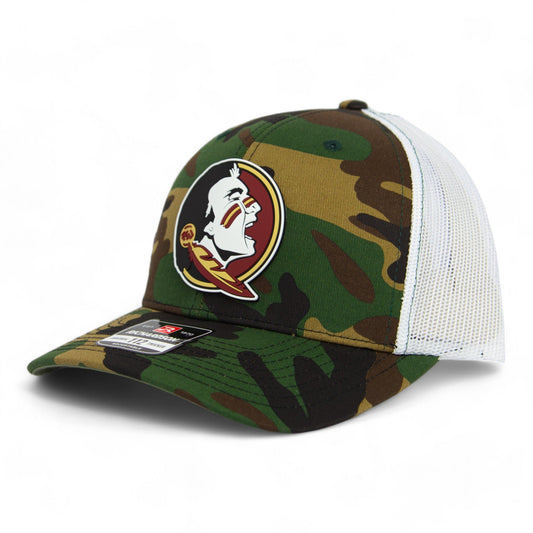 FSU Seminoles 2024 Men's College World Series 3D Patterned Snapback Trucker Hat- Army Camo/ White