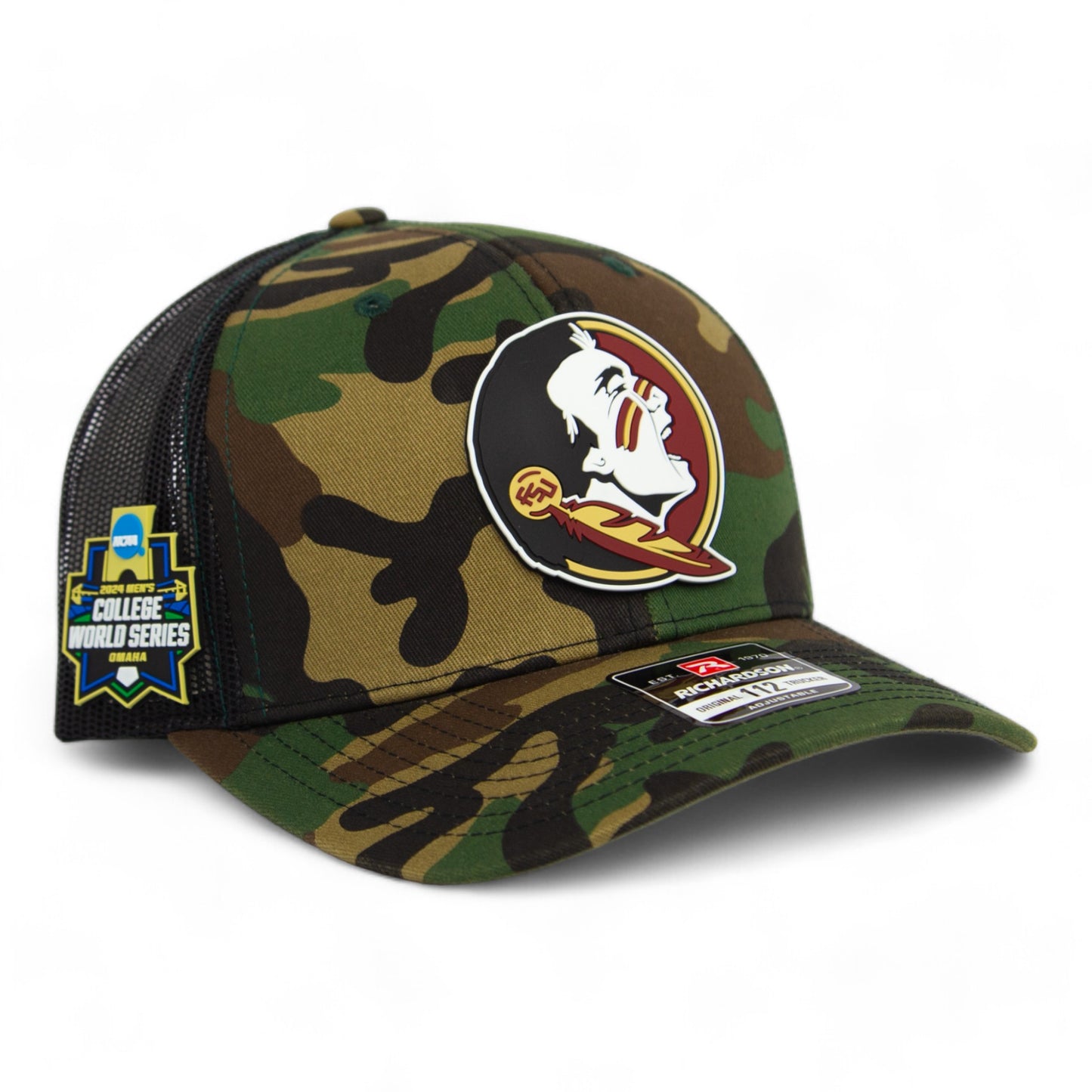 FSU Seminoles 2024 Men's College World Series 3D Patterned Snapback Trucker Hat- Army Camo/ Black