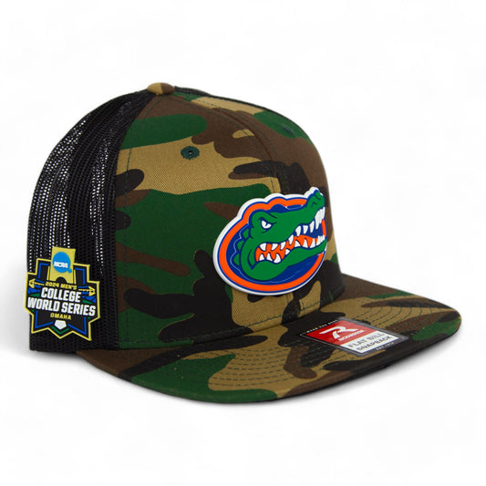 Florida Gators 2024 Men's College World Series 3D Wool Blend Flat Bill Hat- Army Camo/ Black