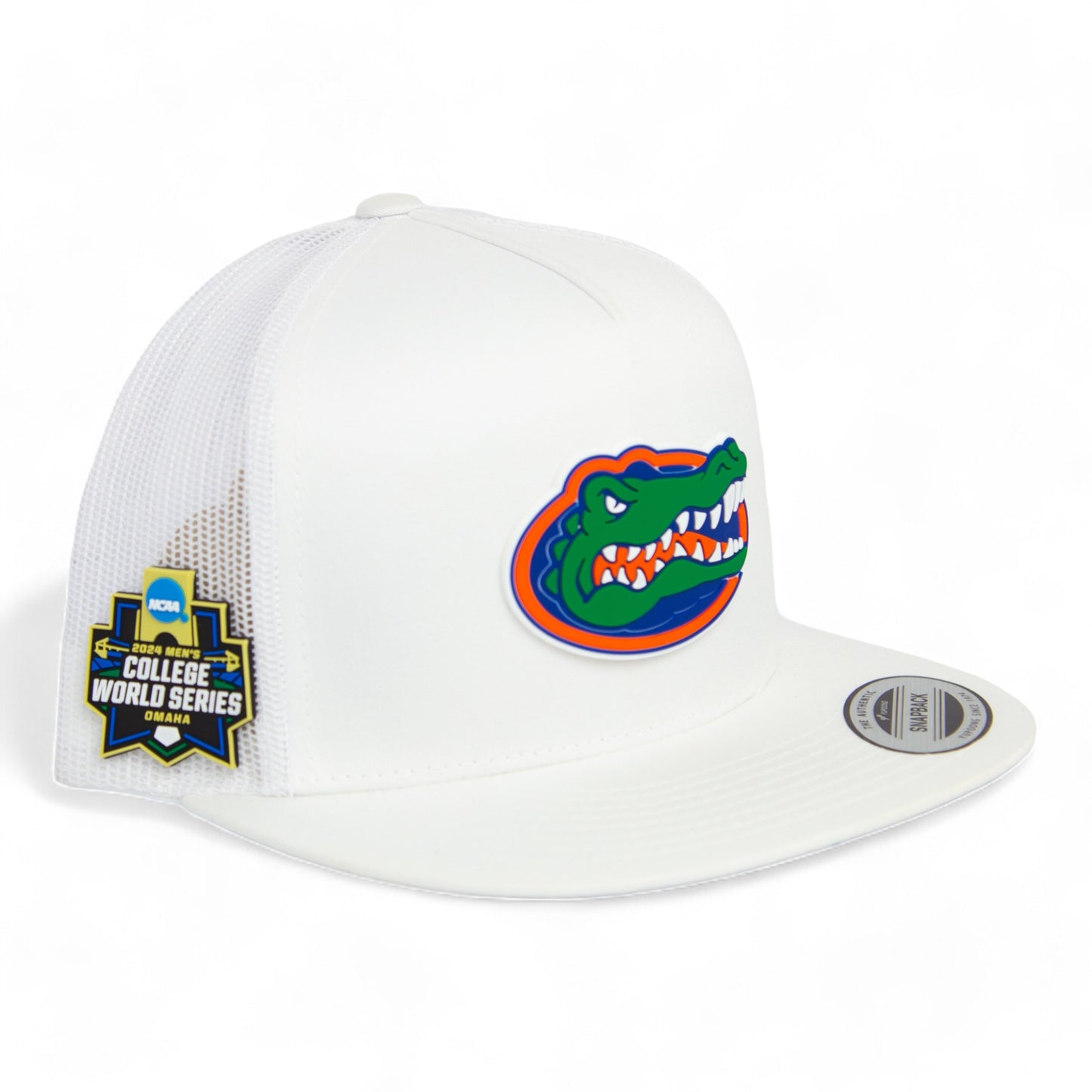 Florida Gators 2024 Men's College World Series 3D YP Snapback Flat Bill Trucker Hat- White