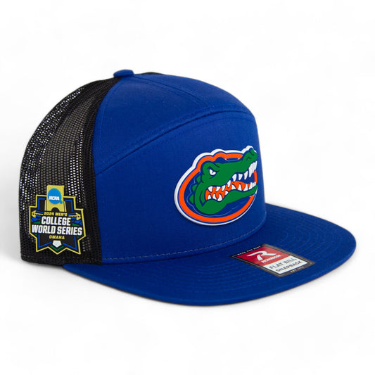 Florida Gators 2024 Men's College World Series 3D Snapback Seven-Panel Flat Bill Trucker Hat- Royal/ Black