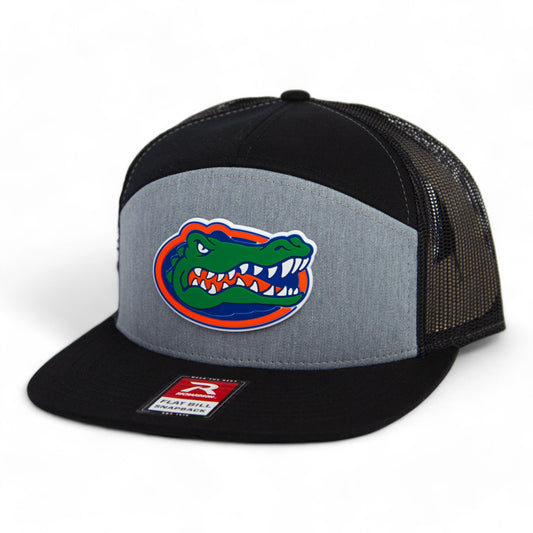 Florida Gators 2024 Men's College World Series 3D Snapback Seven-Panel Flat Bill Trucker Hat- Heather Grey/ Black