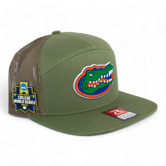 Florida Gators 2024 Men's College World Series 3D Snapback Seven-Panel Flat Bill Trucker Hat- Loden Green