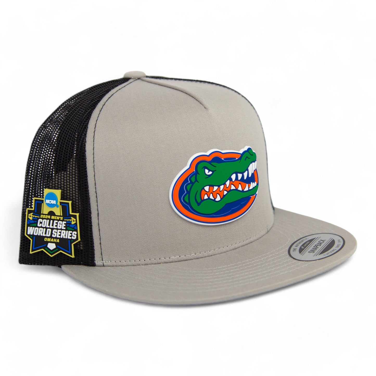 Florida Gators 2024 Men's College World Series 3D YP Snapback Flat Bill Trucker Hat- Silver/ Black