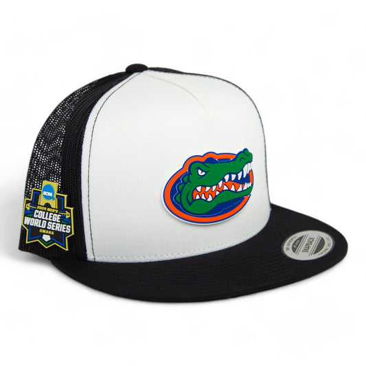 Florida Gators 2024 Men's College World Series 3D YP Snapback Flat Bill Trucker Hat- White/ Black