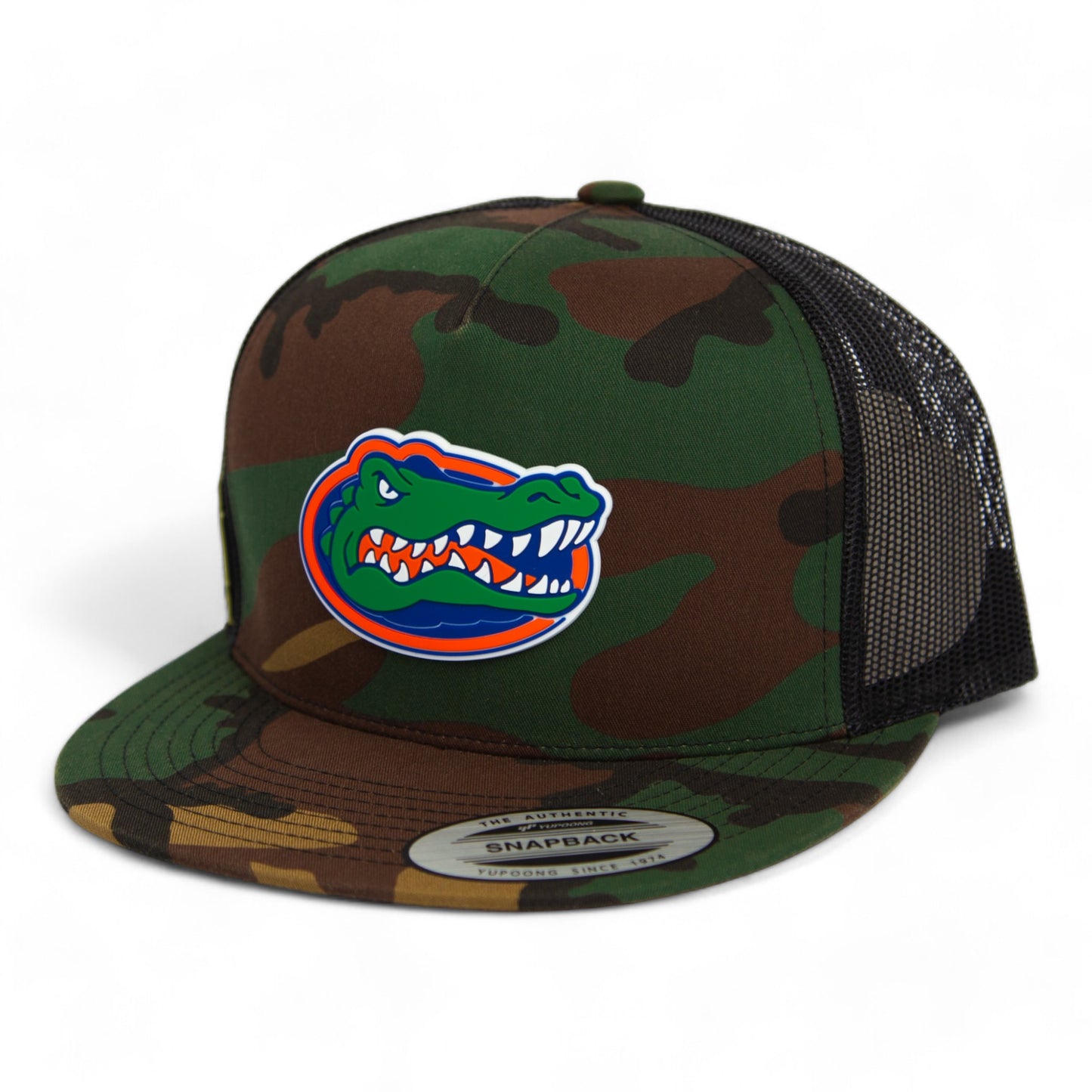 Florida Gators 2024 Men's College World Series 3D YP Snapback Flat Bill Trucker Hat- Army Camo/ Black