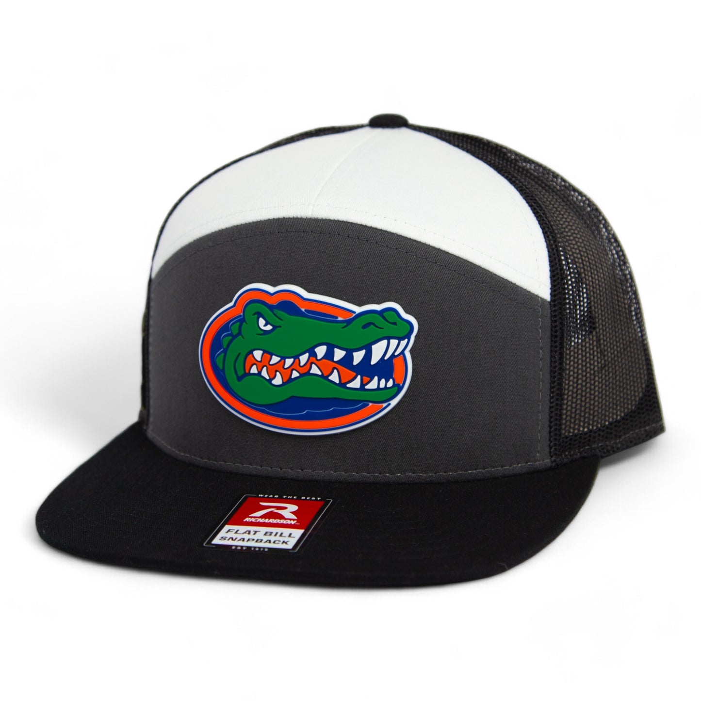 Florida Gators 2024 Men's College World Series 3D Snapback Seven-Panel Flat Bill Trucker Hat- Charcoal/ White/ Black