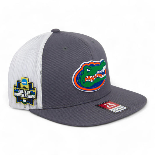 Florida Gators 2024 Men's College World Series 3D Wool Blend Flat Bill Hat- Charcoal/ White