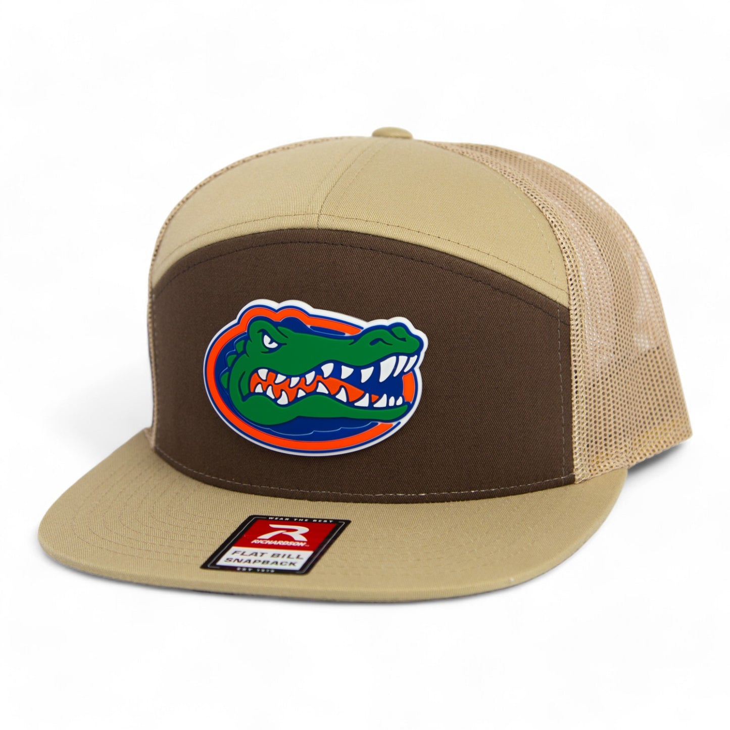 Florida Gators 2024 Men's College World Series 3D Snapback Seven-Panel Flat Bill Trucker Hat- Brown/ Tan