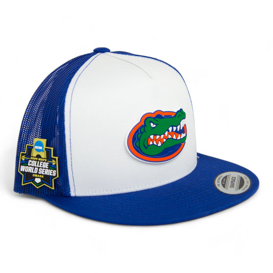 Florida Gators 2024 Men's College World Series 3D YP Snapback Flat Bill Trucker Hat- White/ Royal