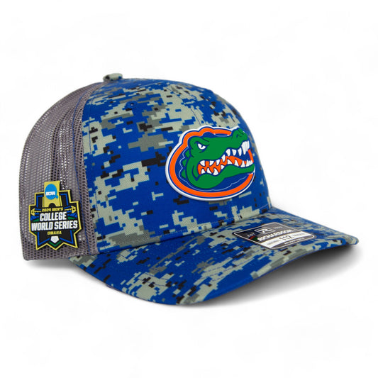 Florida Gators 2024 Men's College World Series Snapback Trucker Hat- Royal Digital Camo