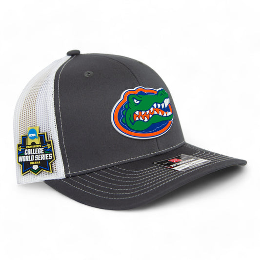 Florida Gators 2024 Men's College World Series Snapback Trucker Hat- Charcoal/ White