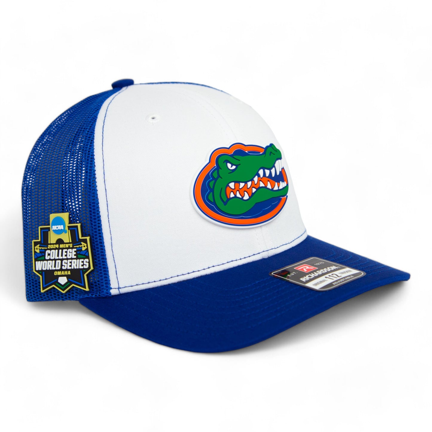 Florida Gators 2024 Men's College World Series Snapback Trucker Hat- White/ Royal