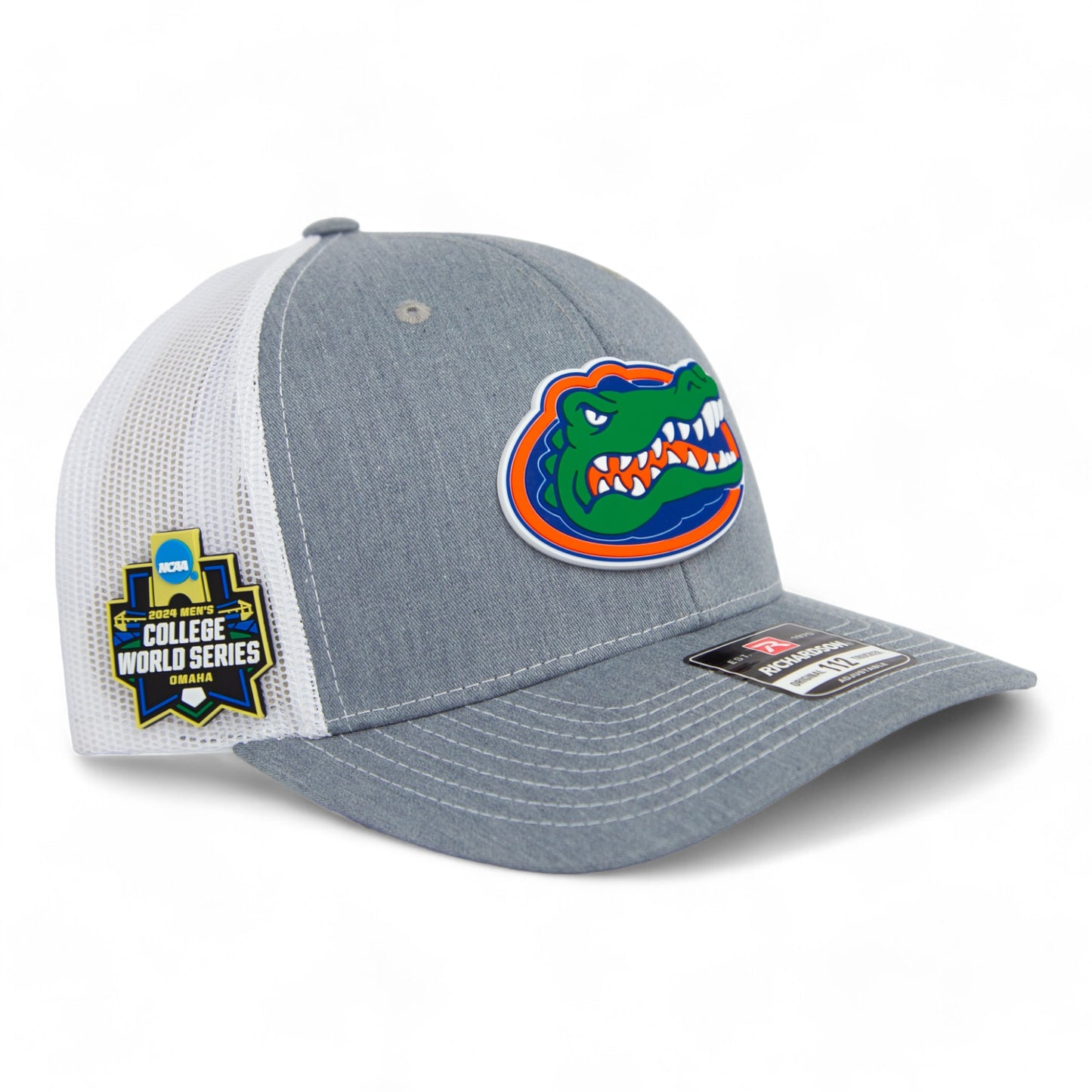 Florida Gators 2024 Men's College World Series Snapback Trucker Hat- Heather Grey/ White