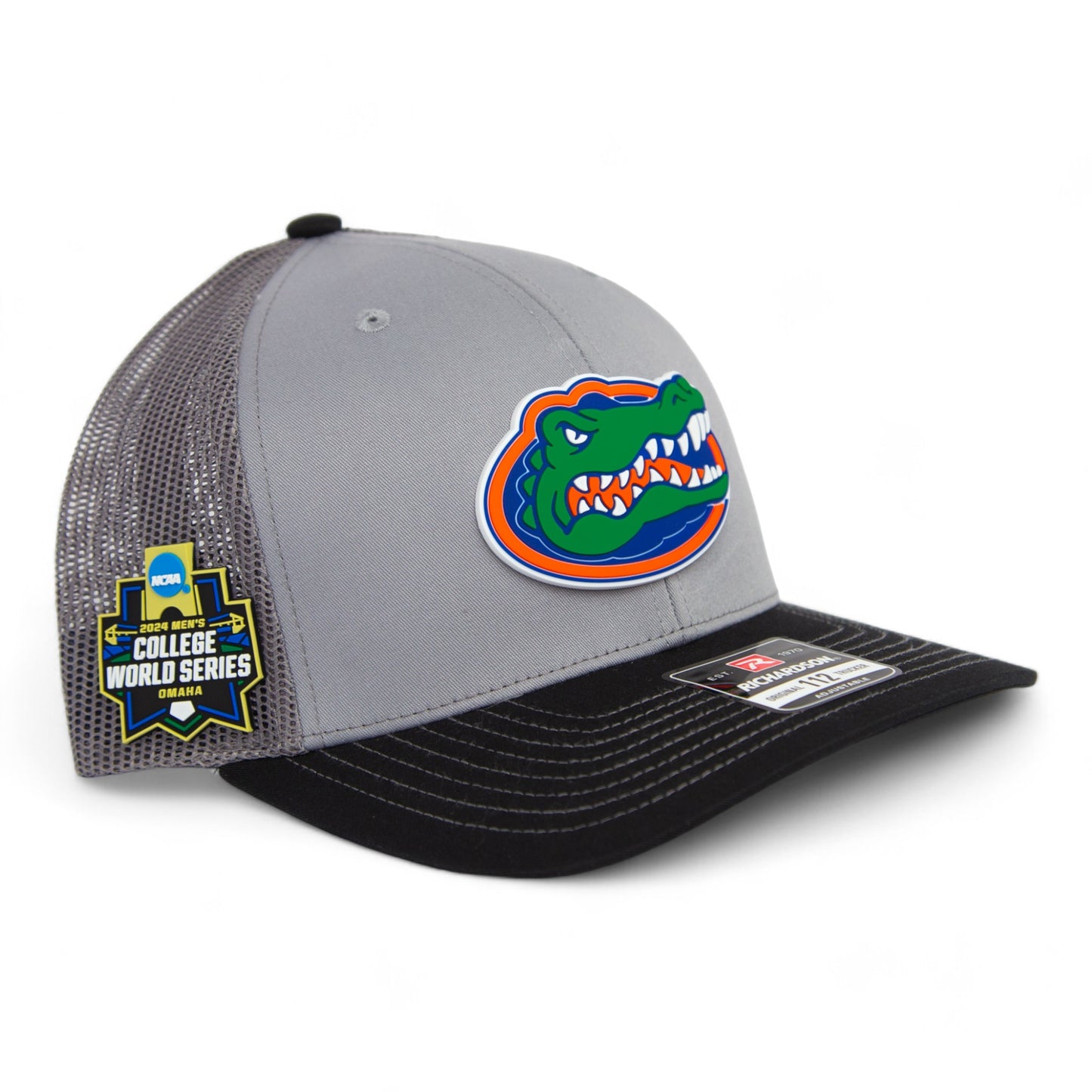 Florida Gators 2024 Men's College World Series Snapback Trucker Hat- Grey/ Charcoal/ Black