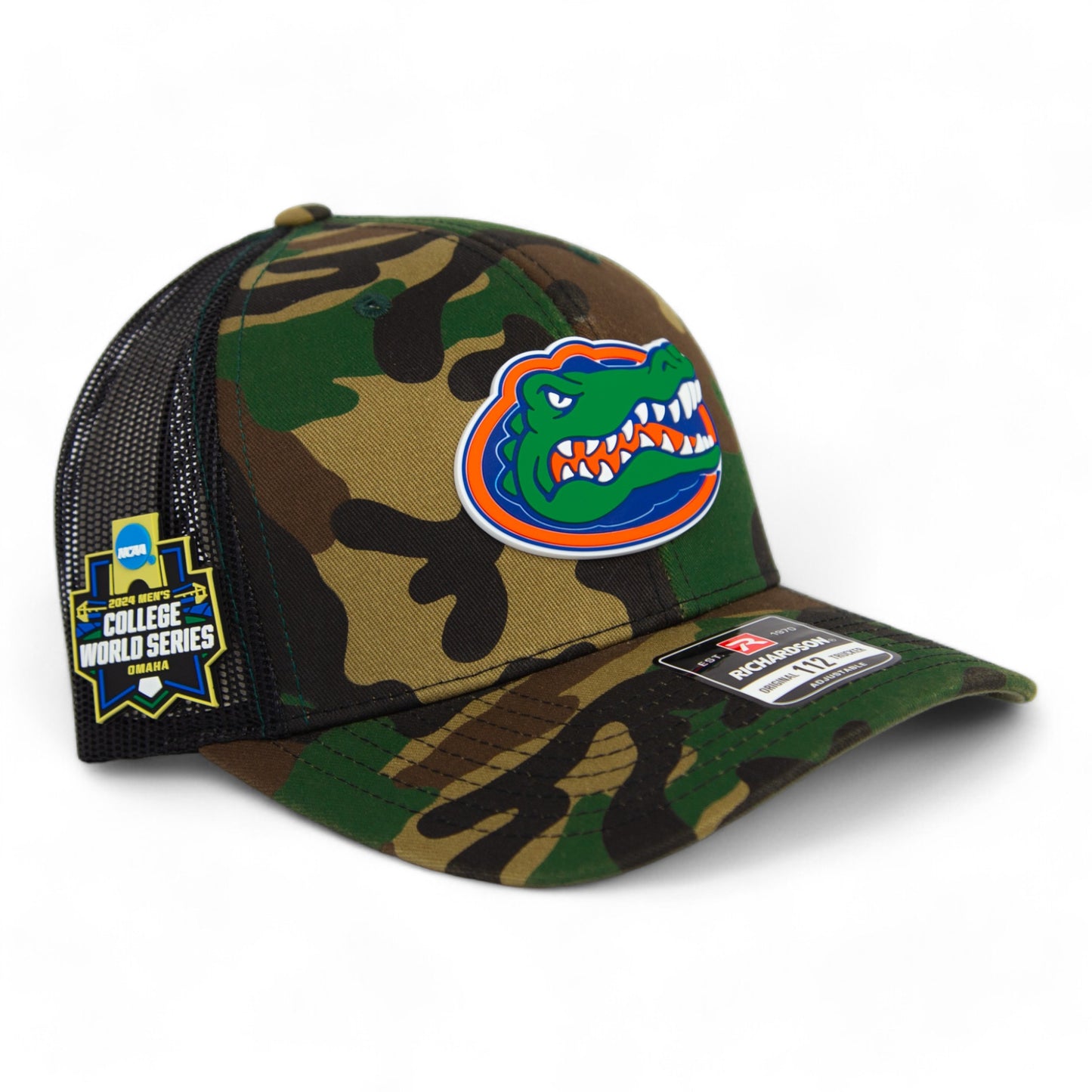 Florida Gators 2024 Men's College World Series Snapback Trucker Hat- Army Camo/ Black