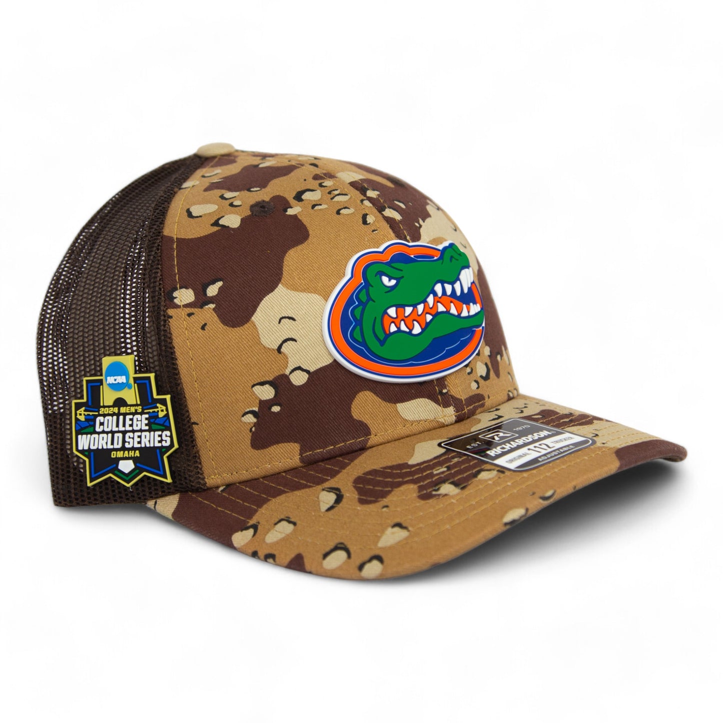 Florida Gators 2024 Men's College World Series Snapback Trucker Hat- Desert Camo/ Brown