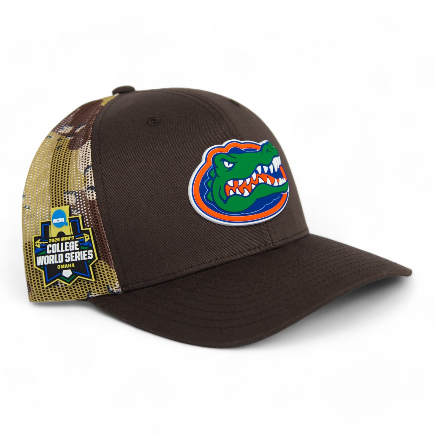 Florida Gators 2024 Men's College World Series Snapback Trucker Hat- Brown/ Desert Camo