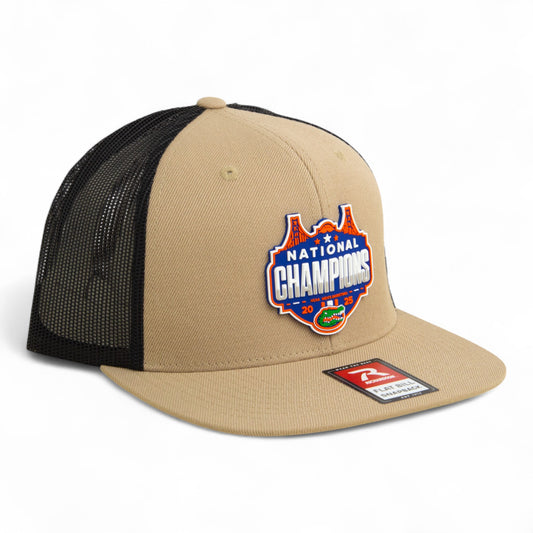 Florida Gators 2025 Basketball National Champions 3D Wool Blend Flat Bill Hat- Tan/ Black