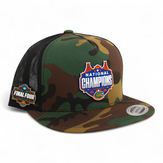 Florida Gators 2025 Final Four National Champions 3D YP Snapback Flat Bill Trucker Hat- Army Camo/ Black