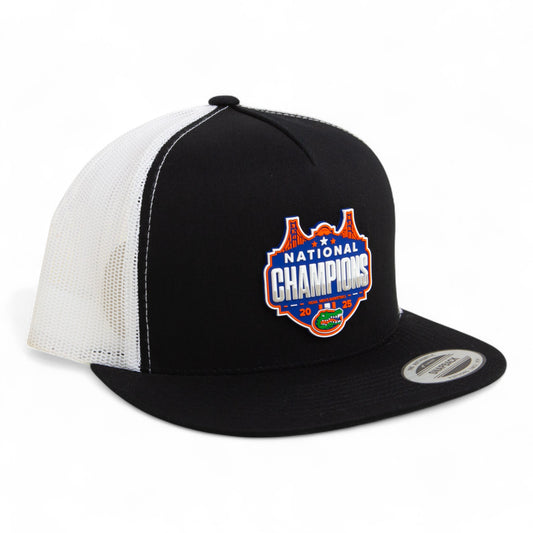 Florida Gators 2025 Basketball National Champions 3D YP Snapback Flat Bill Trucker Hat- Black/ White