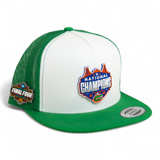 Florida Gators 2025 Final Four National Champions 3D YP Snapback Flat Bill Trucker Hat- White/ Kelly Green
