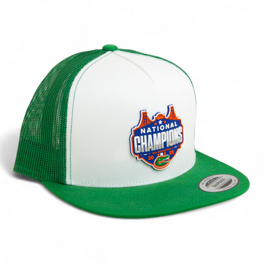 Florida Gators 2025 Basketball National Champions 3D YP Snapback Flat Bill Trucker Hat- White/ Kelly Green