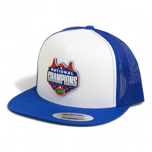 Florida Gators 2025 Final Four National Champions 3D YP Snapback Flat Bill Trucker Hat- White/ Royal