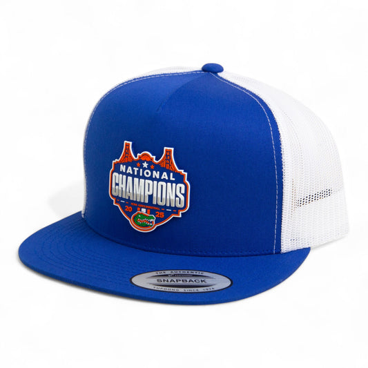 Florida Gators 2025 Final Four National Champions 3D YP Snapback Flat Bill Trucker Hat- Royal/ White