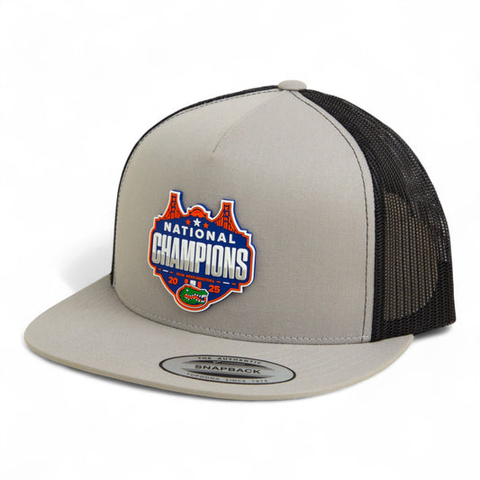 Florida Gators 2025 Basketball National Champions 3D YP Snapback Flat Bill Trucker Hat- Silver/ Black