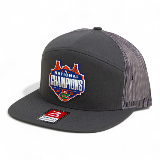 Florida Gators 2025 Basketball National Champions 3D Snapback Seven-Panel Flat Bill Trucker Hat- Charcoal