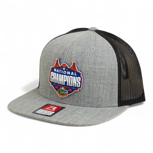 Florida Gators 2025 Basketball National Champions 3D Wool Blend Flat Bill Hat- Heather Grey/ Black