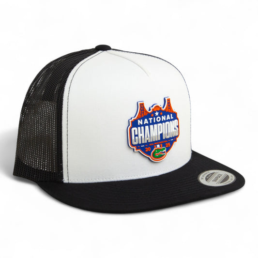 Florida Gators 2025 Basketball National Champions 3D YP Snapback Flat Bill Trucker Hat- White/ Black