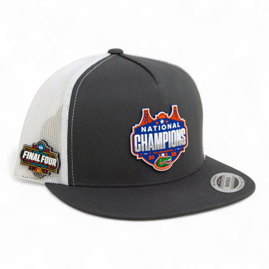 Florida Gators 2025 Final Four National Champions 3D YP Snapback Flat Bill Trucker Hat- Charcoal/ White