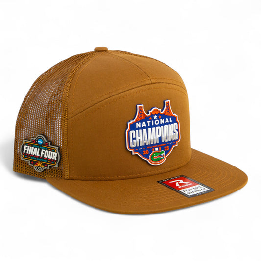 Florida Gators 2025 Final Four National Champions 3D Snapback Seven-Panel Flat Bill Trucker Hat- Caramel