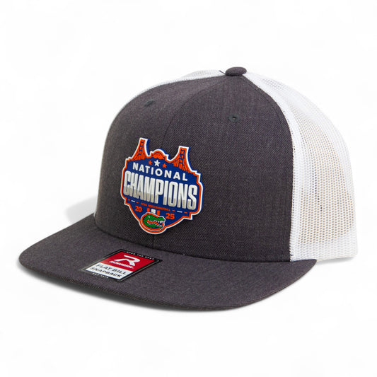 Florida Gators 2025 Basketball National Champions 3D Wool Blend Flat Bill Hat- Heather Charcoal/ White