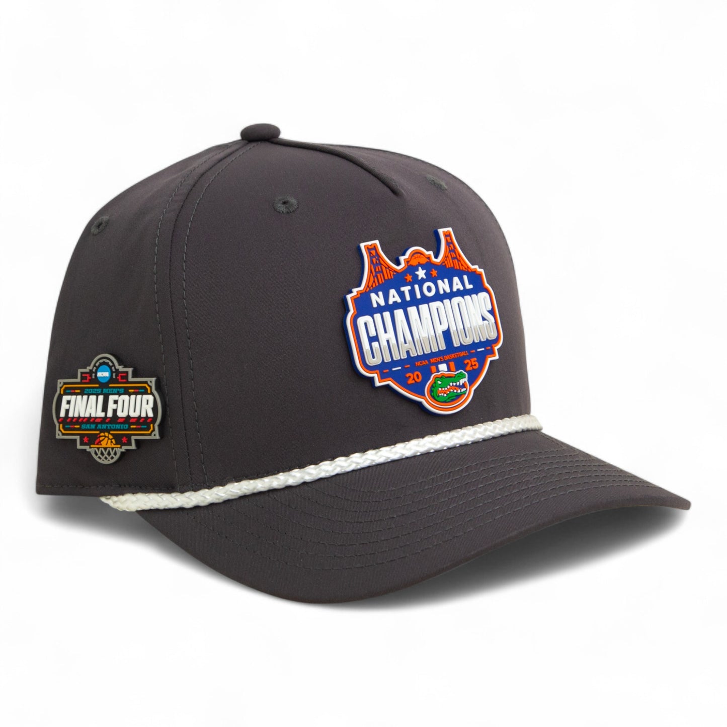 Florida Gators 2025 Final Four National Champions 3D Five Panel Classic Rope Hat- Charcoal/ White