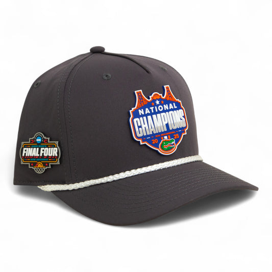 Florida Gators 2025 Final Four National Champions 3D Five Panel Classic Rope Hat- Charcoal/ White