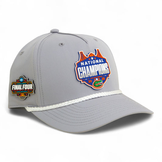 Florida Gators 2025 Final Four National Champions 3D Five Panel Classic Rope Hat- Grey/ White