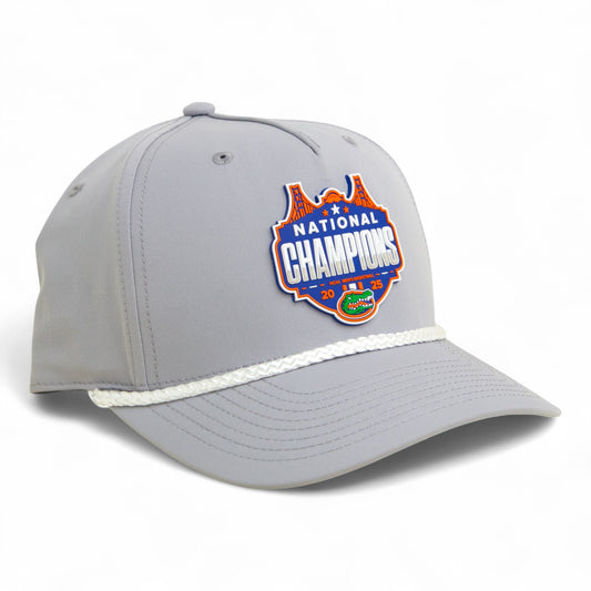 Florida Gators 2025 Basketball National Champions 3D Five Panel Classic Rope Hat- Grey/ White