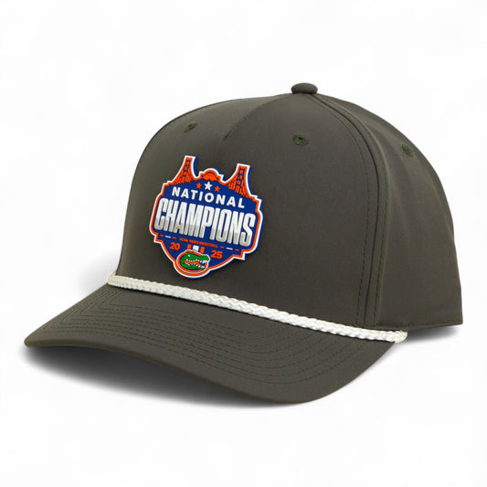 Florida Gators 2025 Basketball National Champions 3D Five Panel Classic Rope Hat- Olive/ White