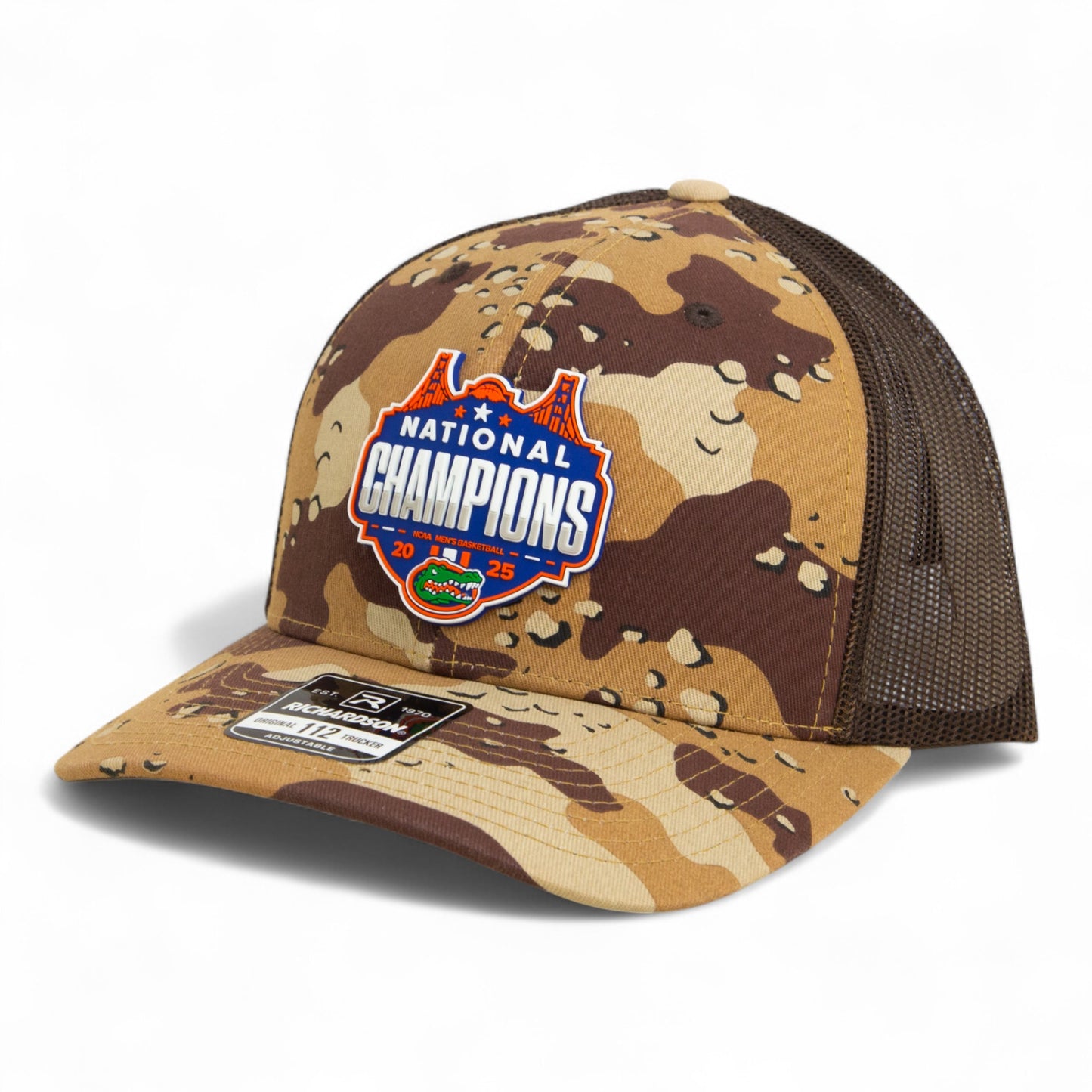 Florida Gators 2025 Basketball National Champions Snapback Trucker Hat- Desert Camo/ Brown