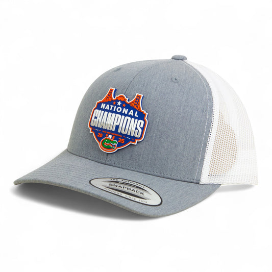 Florida Gators 2025 Basketball National Champions 3D YP Snapback Trucker Hat- Heather Grey/ White
