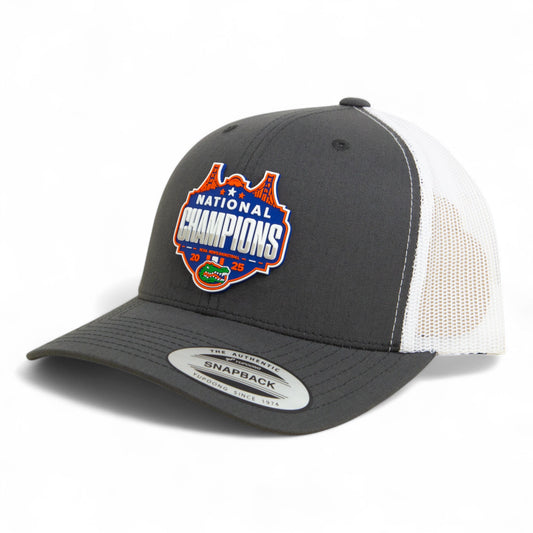 Florida Gators 2025 Basketball National Champions 3D YP Snapback Trucker Hat- Charcoal/ White